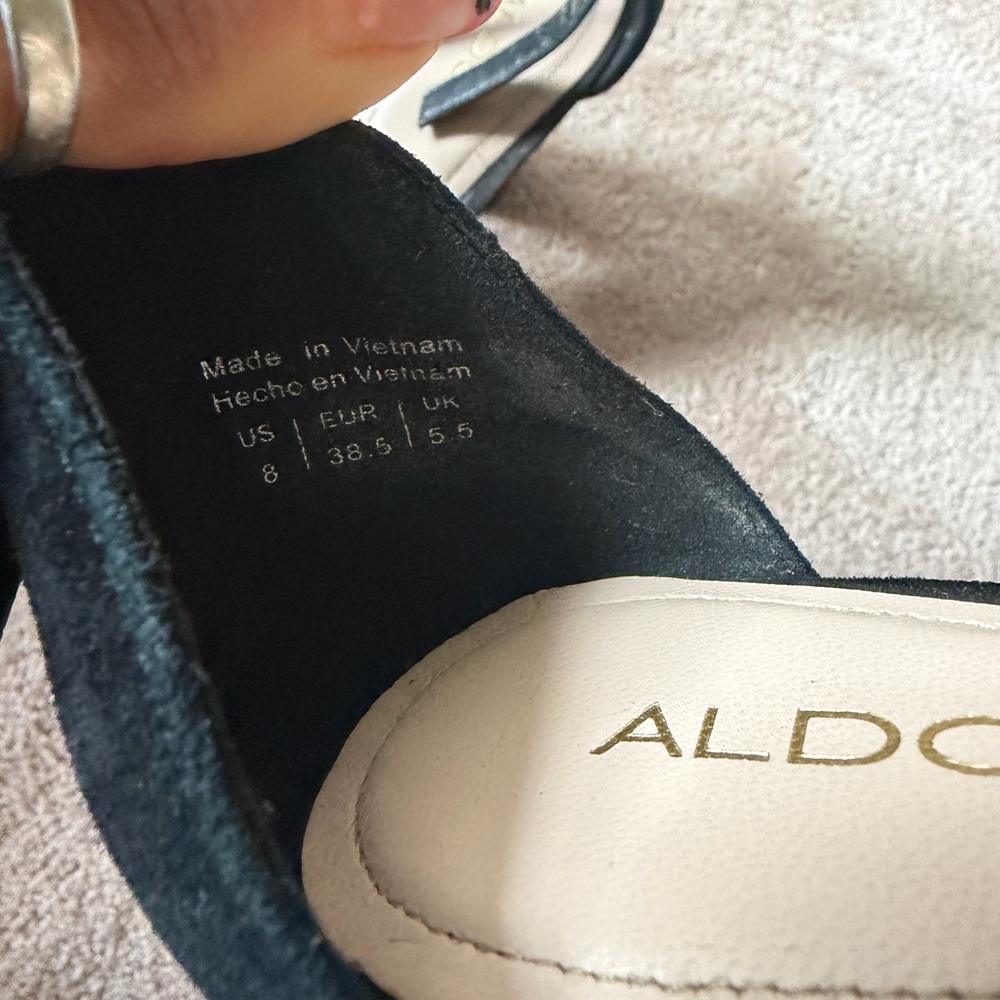 Aldo Black Suede Block Heel Ankle Strap Sandals - Picture 6 of 6